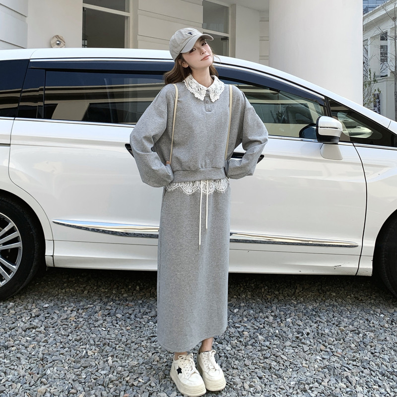 现货2026年春装新款韩系拼接蕾丝卫衣套裙XW9801P180K288，女装套装/套裙，浙宝171