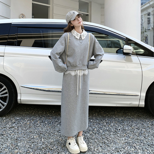 现货 2026年春装新款韩系拼接蕾丝卫衣套裙 XW9801 P180 K288，女装套装/套裙，浙宝171