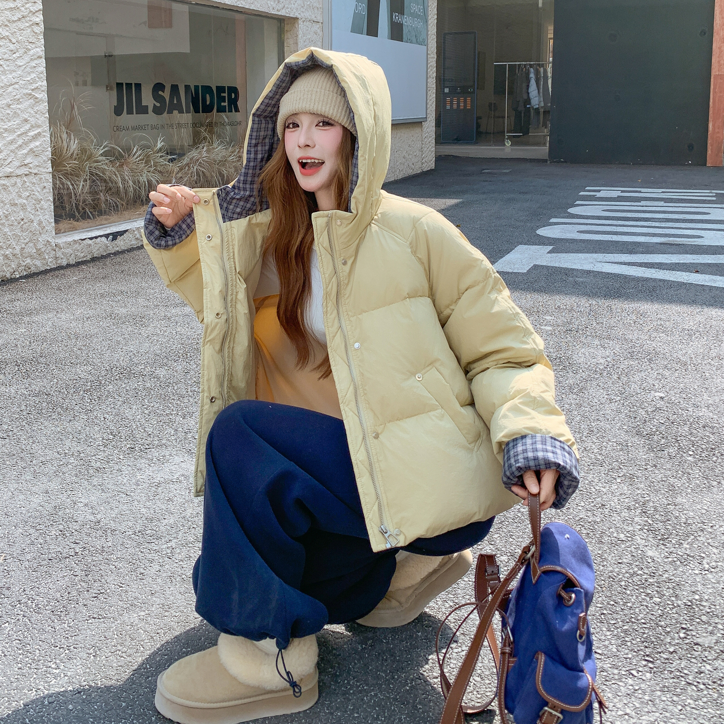 现货冬装新款格纹带帽羽绒服外套(50绒)XW3339P275K418，女装羽绒服，浙宝171