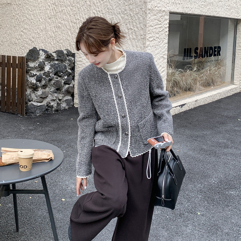 现货秋冬新款灰色小香风羊毛外套XW3307P185K278,女装短外套,浙宝171