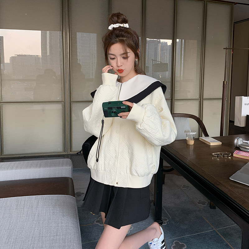 蝴蝶结娃娃领棒球服短外套女春秋2025新款高级感减龄可爱夹克上衣,女装短外套,浙宝171