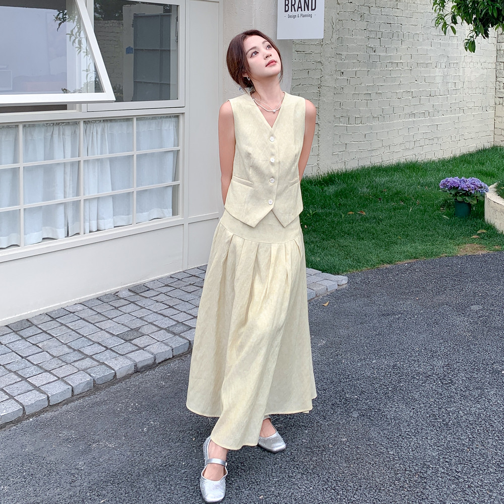 26年夏新款米黄色马夹半身裙套装XW1090P175K268,女装套装/套裙,浙宝171