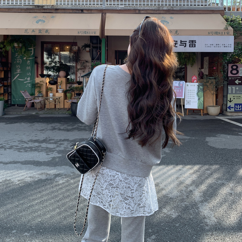 现货2026春秋蕾丝拼接阔腿裤减龄套装XW9816P195K318,女装运动套装,浙宝171