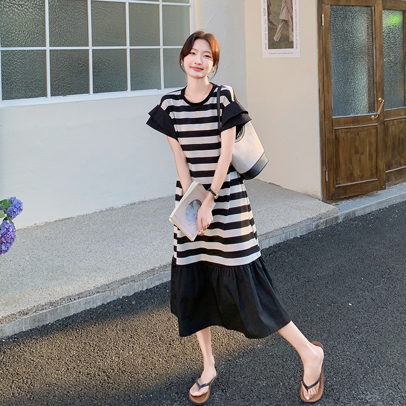 现货2026年夏装新款时尚条纹拼接连衣裙XW6977P125K188,女装连衣裙,浙宝171