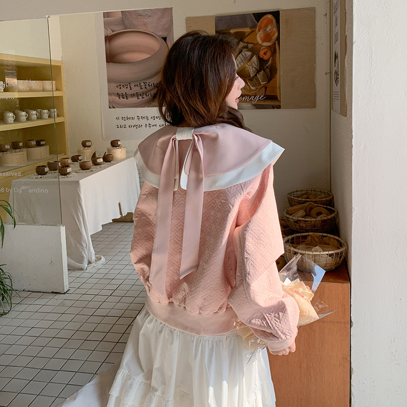 现货2026年春装新款粉色双层娃娃领外套XW8099P135K198，女装短外套，浙宝171