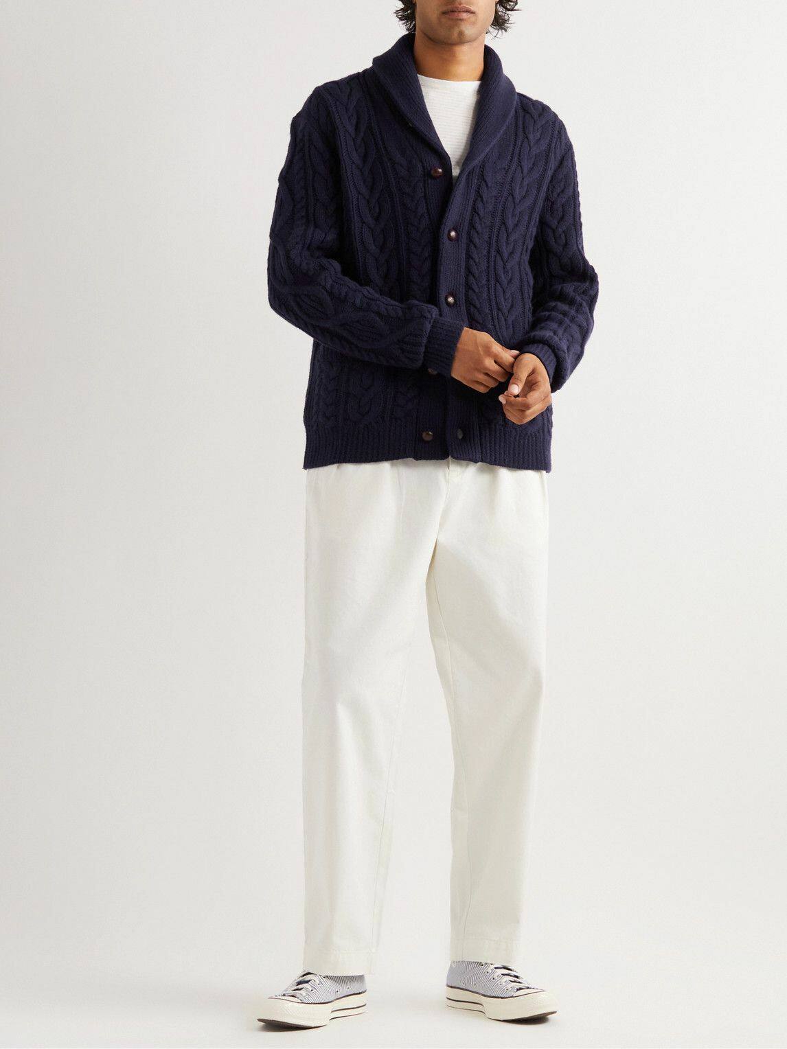 男装美式rl青果领羊毛开衫羊毛衫大翻领麻花扭花绞花针织毛衣毛衫