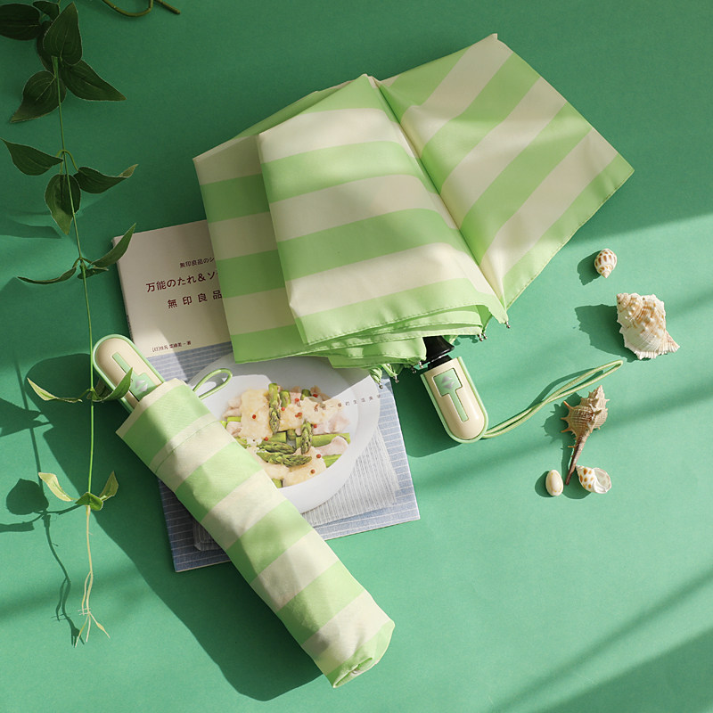 小清新条纹全自动自开收晴雨伞男女三折叠防紫外线情侣双人伞学生