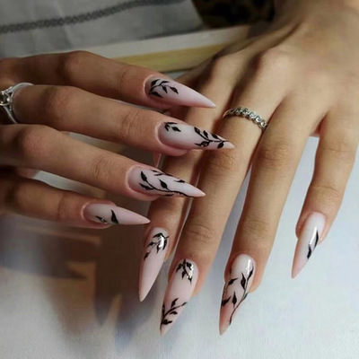 长款尖甲穿戴甲 欧美ins风树叶美甲甲片 24片nails假指甲
