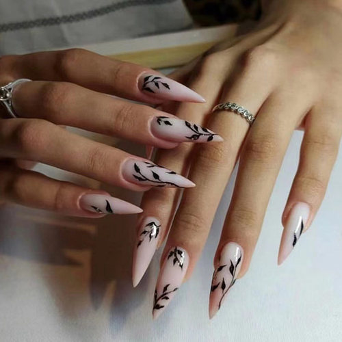 长款尖甲穿戴甲 欧美ins风树叶美甲甲片 24片nails假指甲