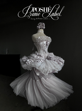 POSHEPOSHE 初灵高定如心维多利亚时期最美的你鱼骨气质生日礼服