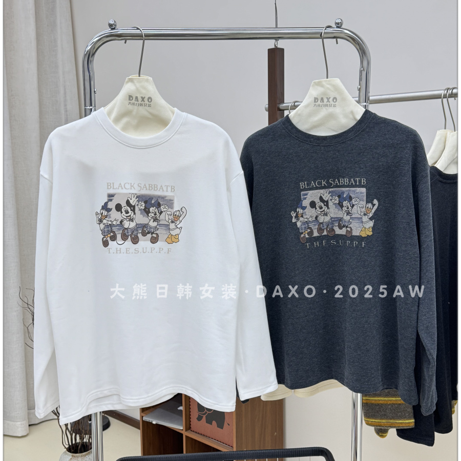 磨毛加厚圆领卡通米奇长袖打底女