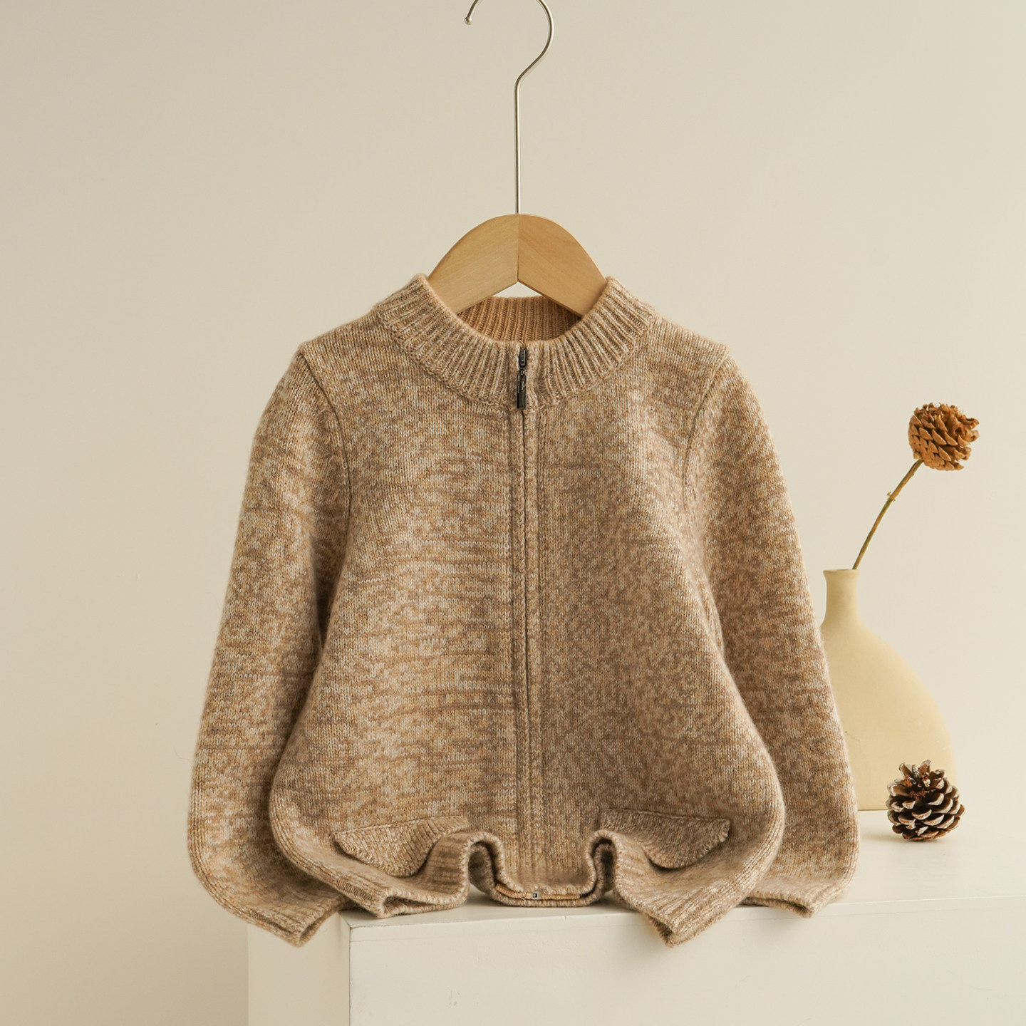 儿童羊绒衫男女童半高领拉链毛衣