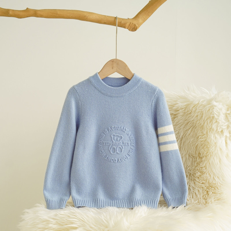 康赛妮100%儿童羊绒衫宝宝加厚卡通毛衣男童纯绒英伦风针织打底衫