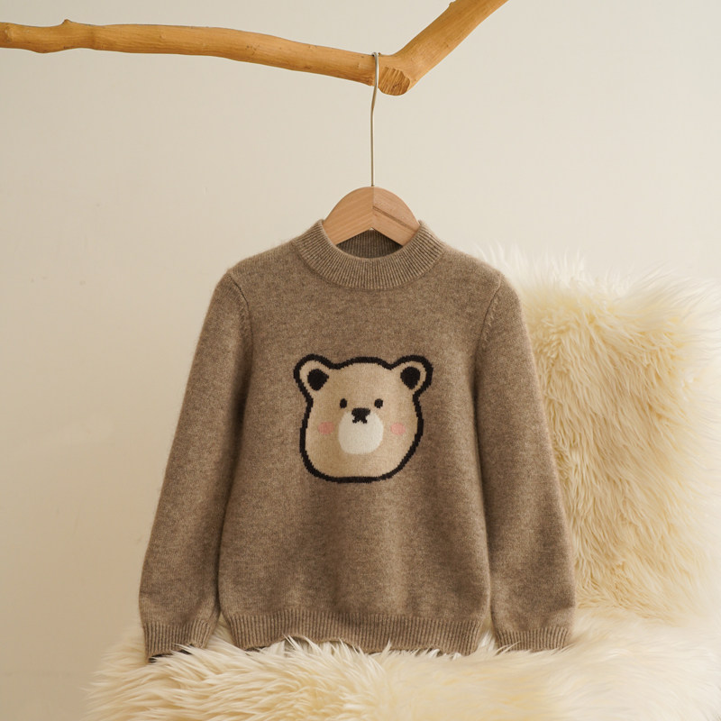 洪叶云台儿童100%山羊绒衫宝宝卡通双股加厚毛衣男童纯绒冬季打底