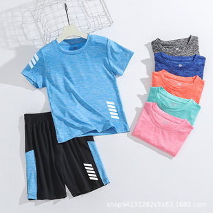 男童套装速干衣儿童运动短袖女童夏装2024新款两件套中大儿童装薄