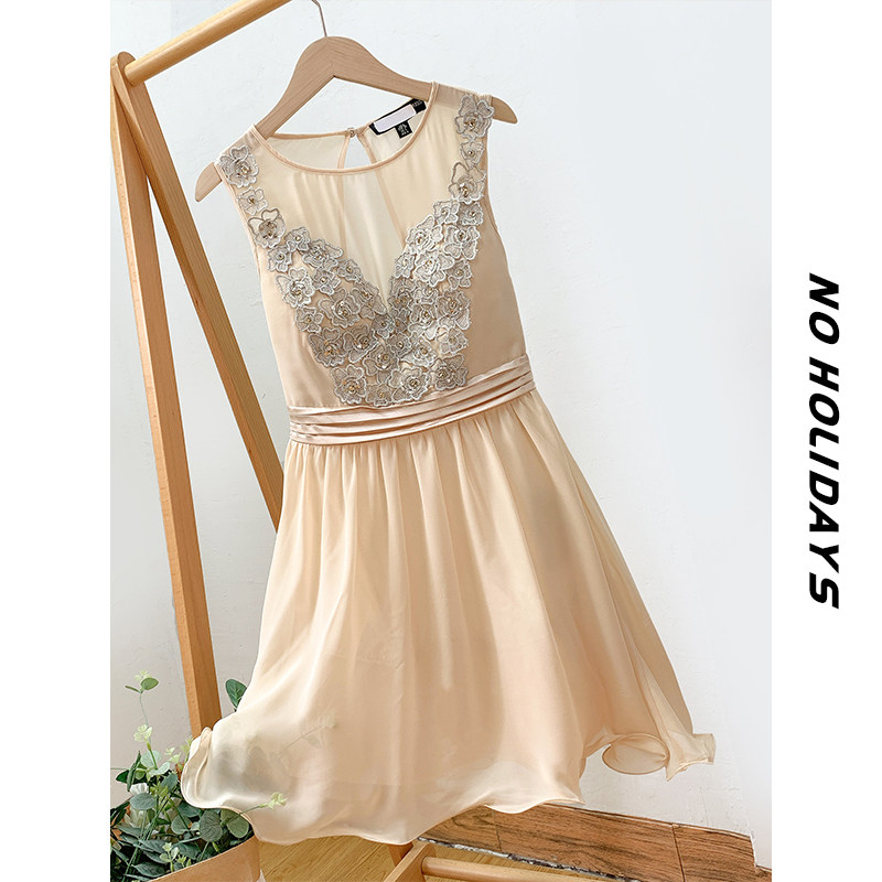 英国大pai单/宴会礼服伴娘服!华丽仙气法式3d蕾丝花朵雪纺连衣裙