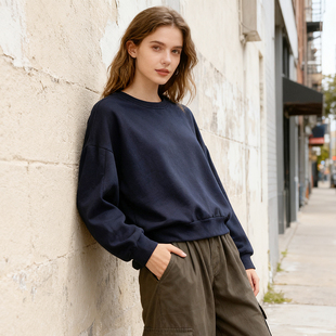 卫衣女秋冬绒衫 oversize街头休闲复古宽松大码 加薄绒抓绒 欧美单