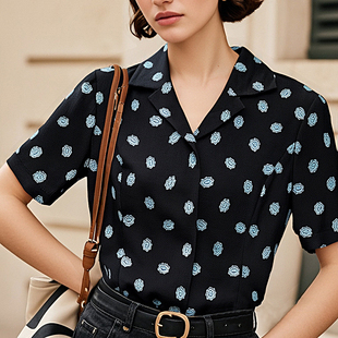 衬衫 vintage港风80年代复古意大利小香风短袖 女夏 中古款 高货撤柜