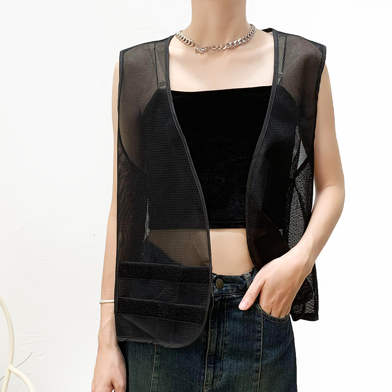 透气渔网外搭上衣透视马甲女