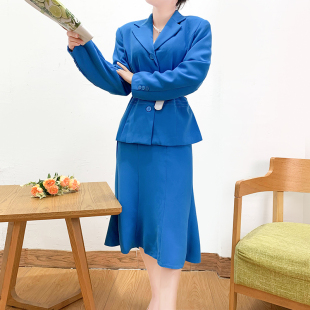 无假期的人】高级货/欧洲单/通勤OL年代复古名媛西服套装西裙女夏