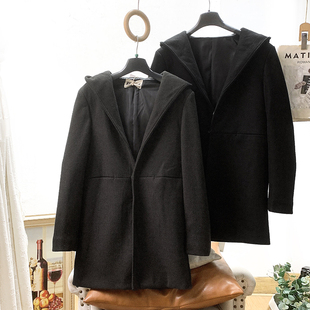 无假期的人】撤柜单/重感厚实/中性风连帽羊毛呢大衣外套女秋冬