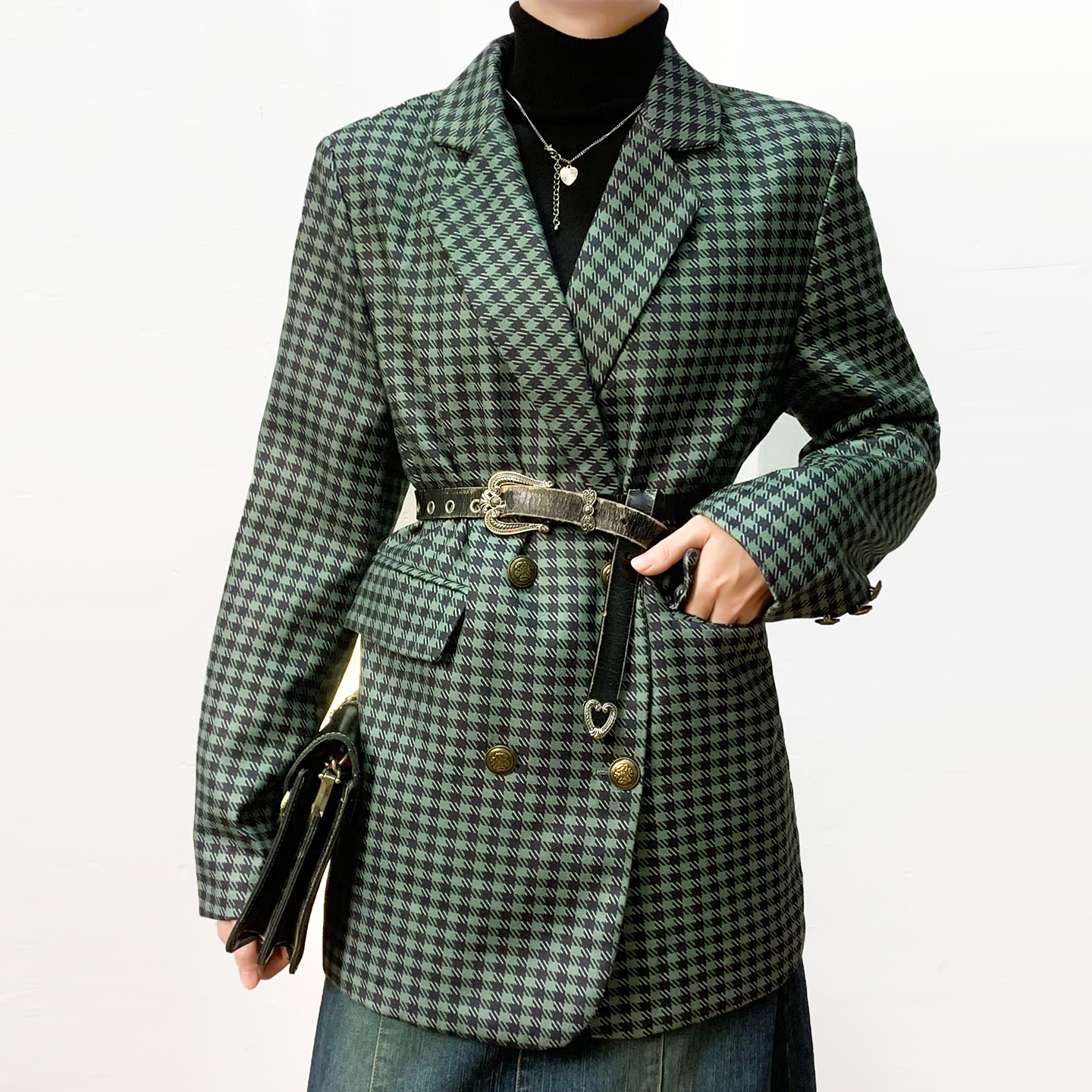 通勤休闲毛呢双排扣大衣外套