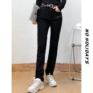 质量很好!结实!挺阔硬朗!超帅机车款黑色牛仔小脚裤休闲裤女秋