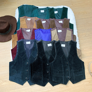 vintage古着 年代老货 真皮马甲夹克女 做工很棒 真猪皮马甲