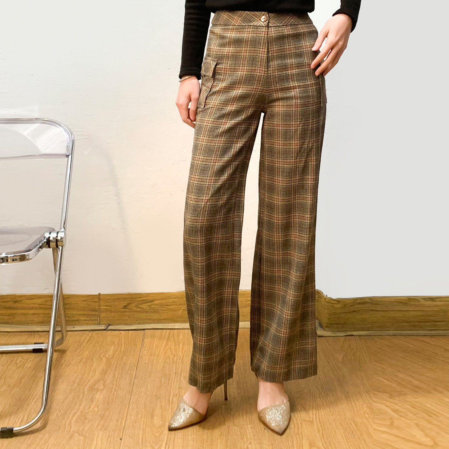 商场撤柜单~vintage复古休闲格子羊毛呢宽松阔腿裤长裤女春秋冬款,女装/女士精品,休闲裤,淘宝优惠券,粉丝福利购,淘宝优惠卷