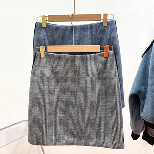 厚实款 高档柜货 人 休闲粗花呢羊毛呢半身裙包裙女冬 无假期