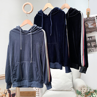 撤柜 丝绒运动服上衣 超舒服柔韧细腻天鹅绒连帽卫衣女春秋