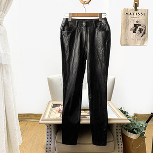 加薄绒 外单 时髦高腰PU皮裤 修身 女春秋冬 无假期 小脚休闲裤 人