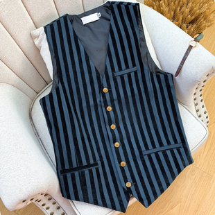 春秋复古英伦条纹女骑士西装 无假期 飒气十足 男女通穿 马甲 人