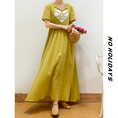 文艺宽松大码清爽人造丝度假风情