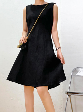 英国大pai单~黑色显瘦~大码女装~舒服清凉亚麻背心裙无袖连衣裙夏