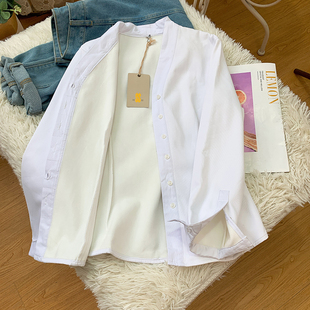 质量很好 长袖 加厚加厚 V领白衬衫 衬衣女秋冬 通勤OL修身 专柜货