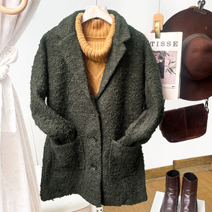 包邮 复古羊毛呢西装 质量超好 羊羔毛工艺 外套女秋冬 日本原单