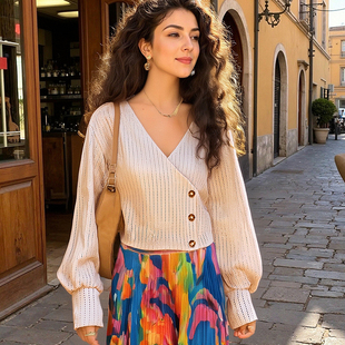 衬衫 欧美单 时髦性感深V领镂空大码 复古羊腿袖 女春秋 垂坠有份量