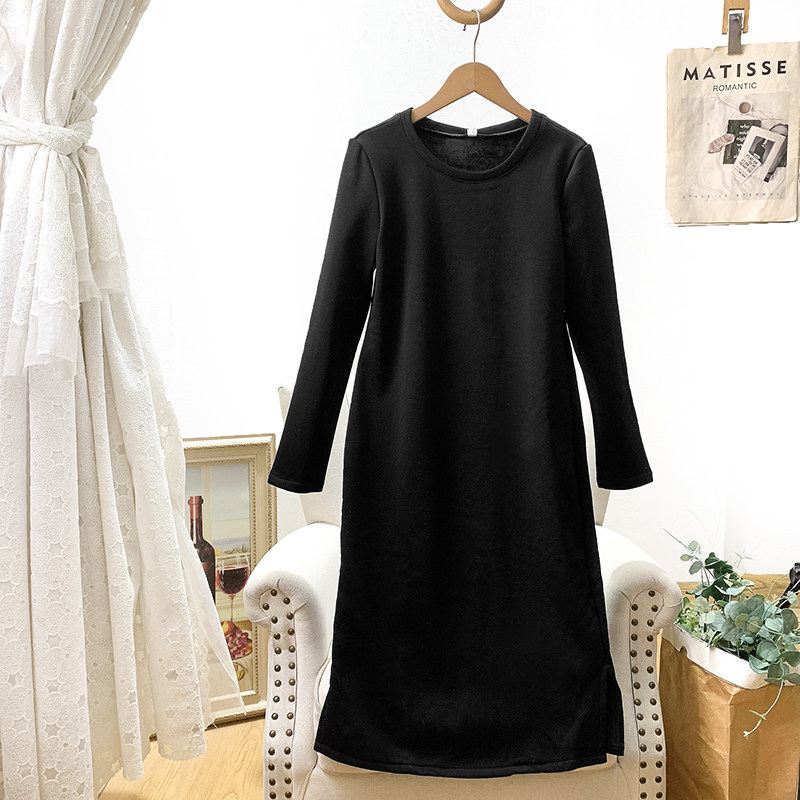 无假期的人】撤柜单~加绒保暖~简约通勤休闲连衣裙直筒裙女秋冬款