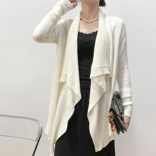 外贸单！温柔淑女时髦不规则设计长袖羊毛针织衫开衫外套女春秋