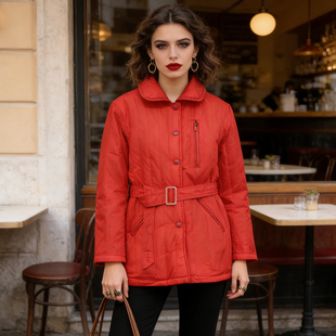 老货撤柜 年代复古系腰带机车风薄棉衣外套女秋冬 vintage中古款