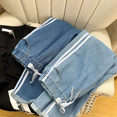 无假期随便松紧腰围抽绳牛仔裤