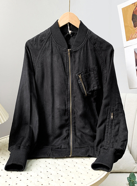 男女通穿~帅气复古飞行员夹克外套~舒服柔软麂皮绒棒球服秋