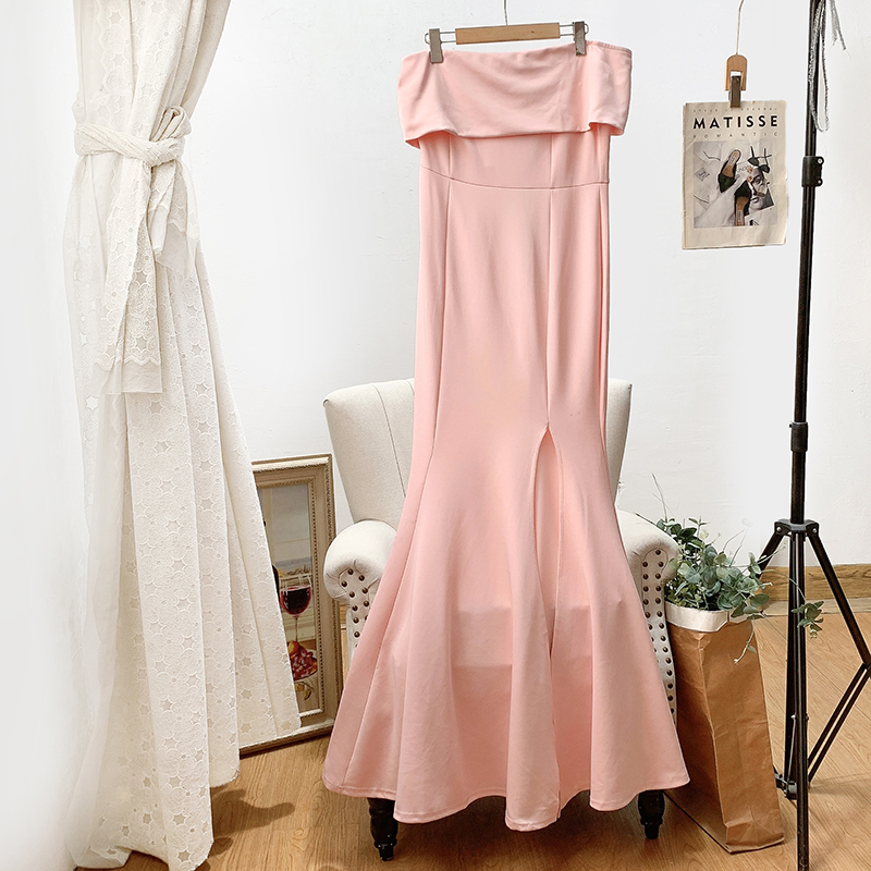 性感高开叉时髦裹胸连衣裙