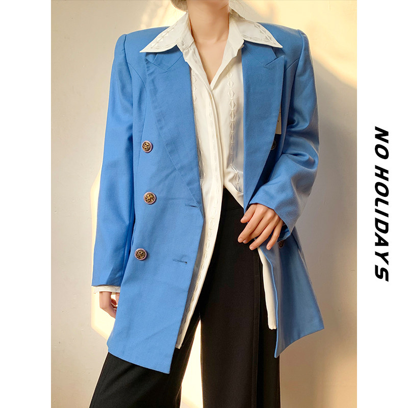 再难遇~90年代产物~vitnage古着~年代复古港风双排扣西装外套女