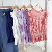 人 清爽垂感人造丝甜美荷叶边无袖 宽松 无假期 衬衫 女2020夏装