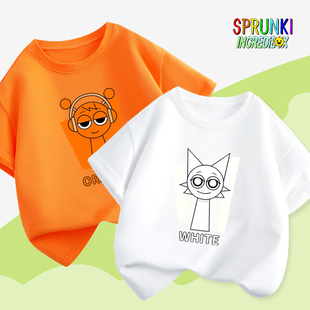 Sprunki音乐游戏周边节奏盒子温达奥伦儿童夏装男女童短袖纯棉T恤