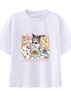 猫咪鲨鱼猫mofusand短袖t恤衫夏装新款半袖男女儿童衣服猫福珊迪