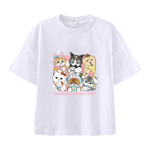 猫咪鲨鱼猫mofusand短袖t恤衫夏装新款半袖男女儿童衣服猫福珊迪