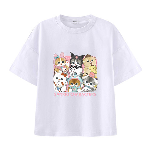 猫咪鲨鱼猫mofusand短袖t恤衫夏装新款半袖男女儿童衣服猫福珊迪